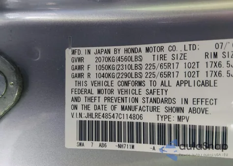 2007 Honda Cr-V Ex from USA, damaged, VIN JHLRE48547C114806